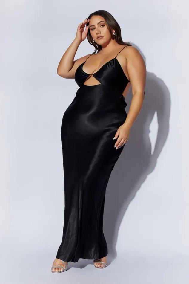 Women Sadie Maxi Satin Halter Ruched Slip Dress 8211 Black Black Meshki Bridesmaids