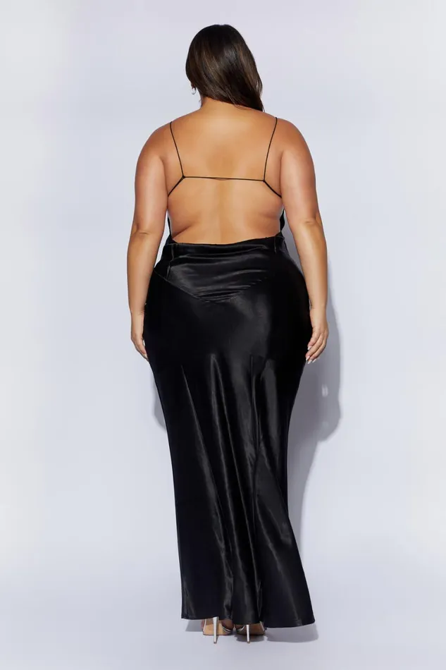 Women Sadie Maxi Satin Halter Ruched Slip Dress 8211 Black Black Meshki Bridesmaids