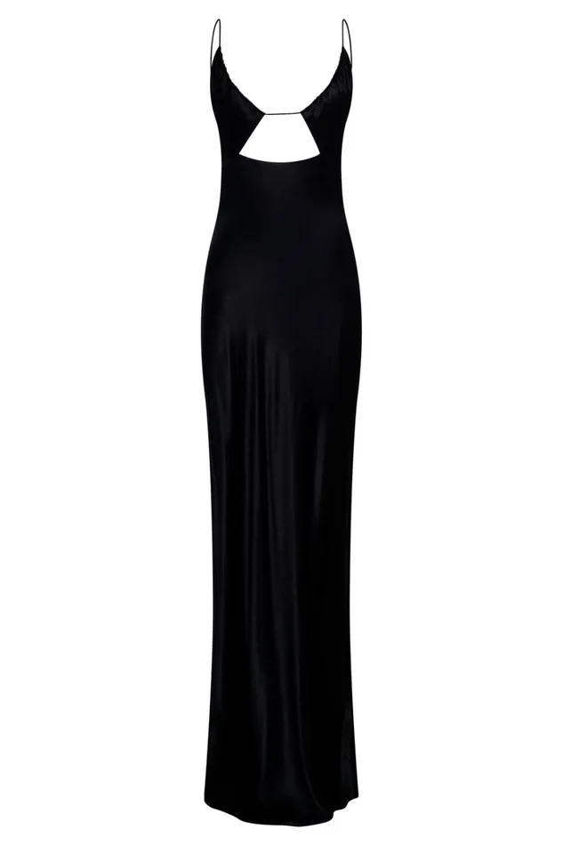Women Sadie Maxi Satin Halter Ruched Slip Dress 8211 Black Black Meshki Bridesmaids