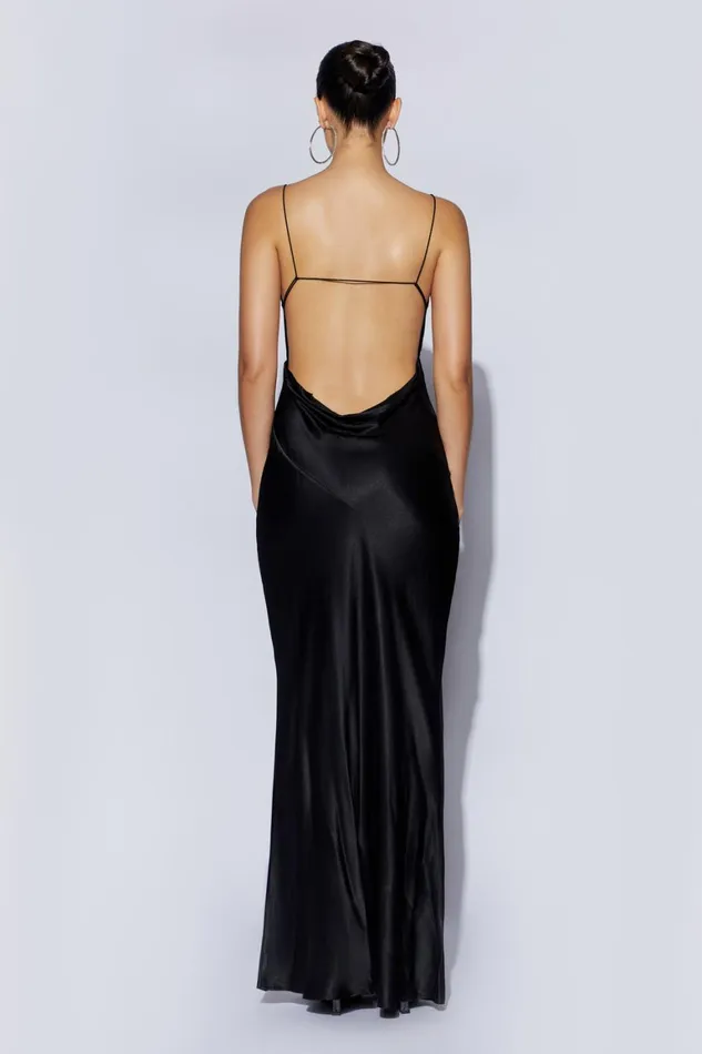 Women Sadie Maxi Satin Halter Ruched Slip Dress 8211 Black Black Meshki Bridesmaids