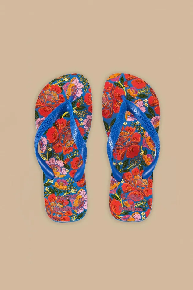 Women Sandals Farm Rio Blue Flowers Garden Havaianas Sandals