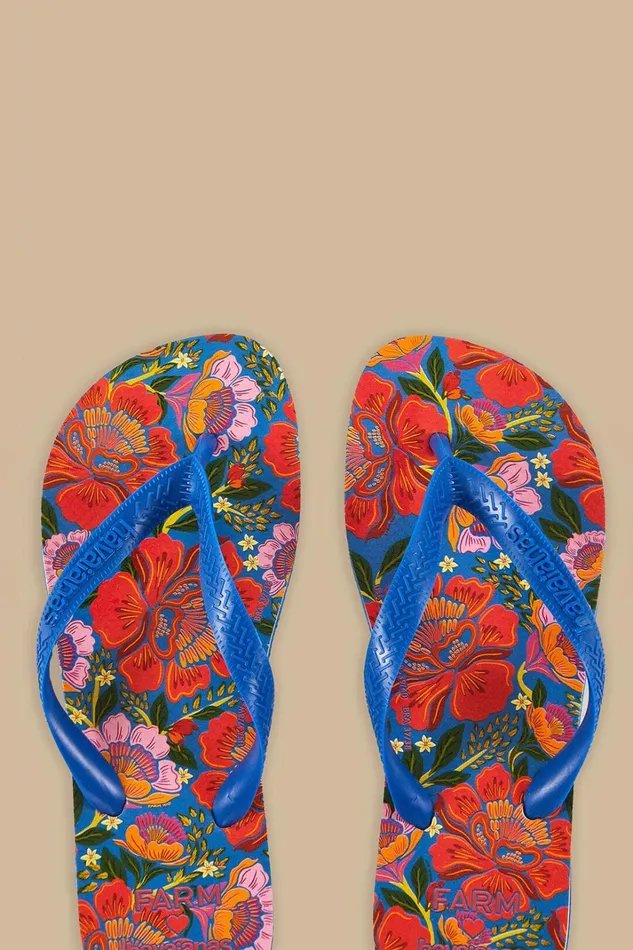 Women Sandals Farm Rio Blue Flowers Garden Havaianas Sandals