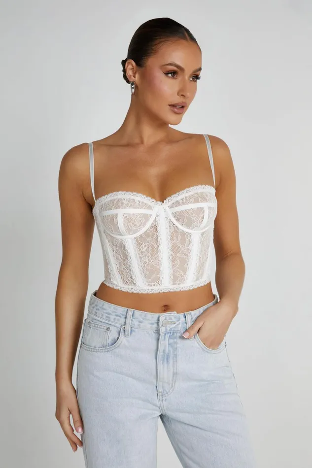 Women Sansa Lace Bustier 8211 White White Meshki Crop Tops