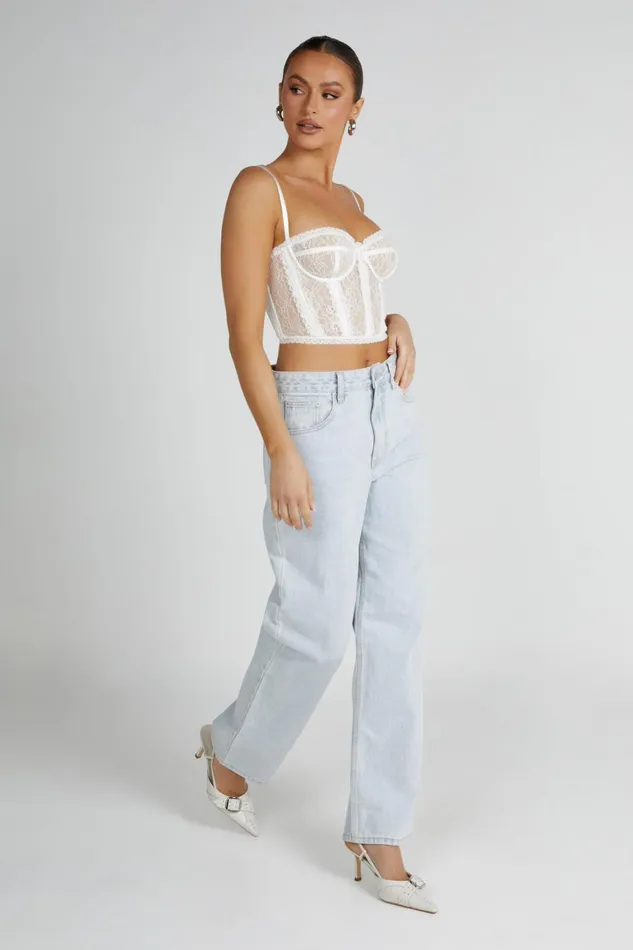 Women Sansa Lace Bustier 8211 White White Meshki Crop Tops