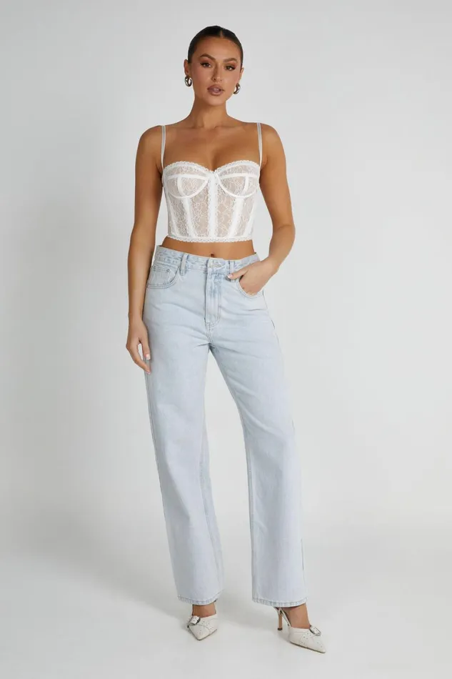 Women Sansa Lace Bustier 8211 White White Meshki Crop Tops