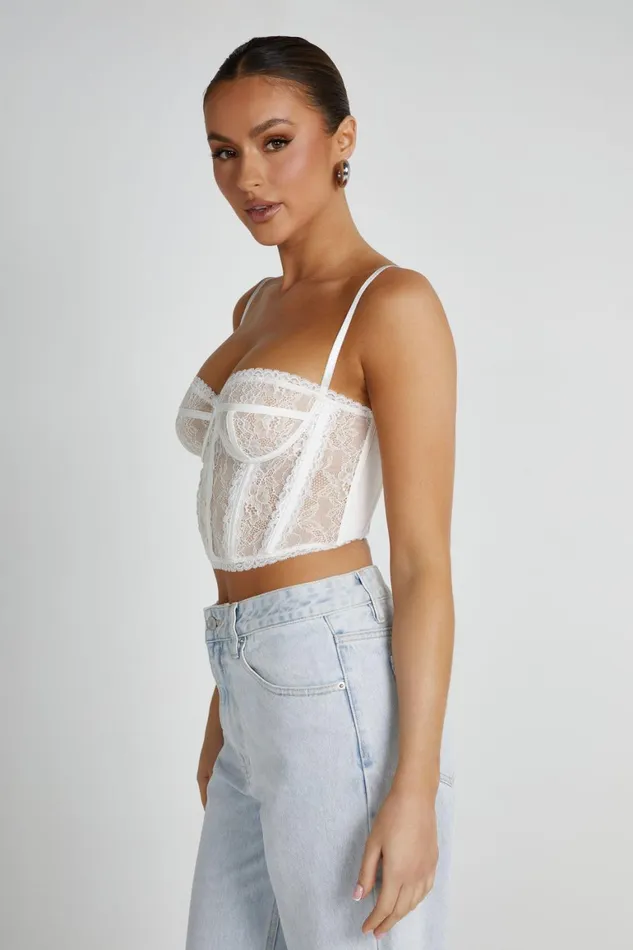 Women Sansa Lace Bustier 8211 White White Meshki Crop Tops