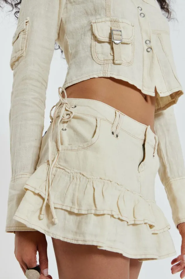 Women Santal Linen Cargo Mini Skirt Ecru Jaded London Skirts