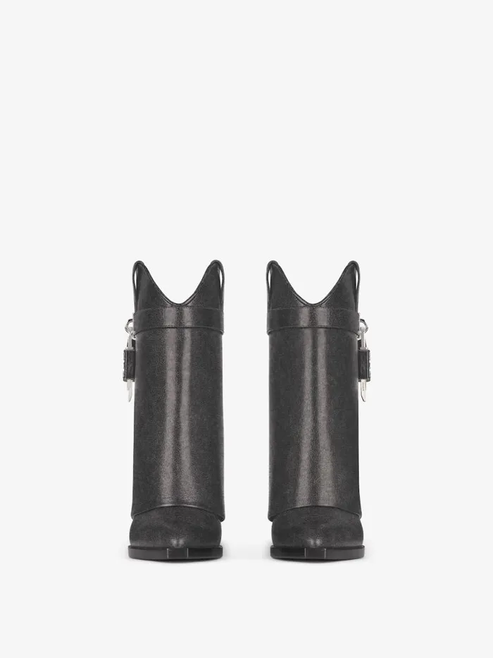 Women Shark Lock Givenchy Shark Lock Cowboy Ankle Boots In Aged Leather Black