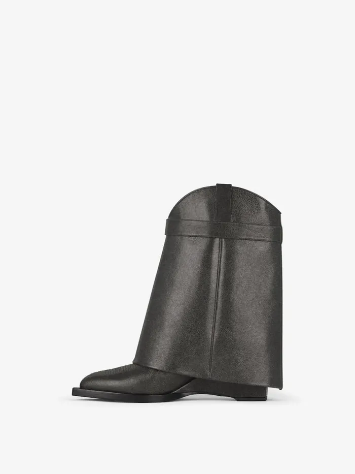 Women Shark Lock Givenchy Shark Lock Cowboy Ankle Boots In Aged Leather Black
