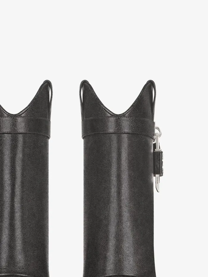 Women Shark Lock Givenchy Shark Lock Cowboy Ankle Boots In Aged Leather Black