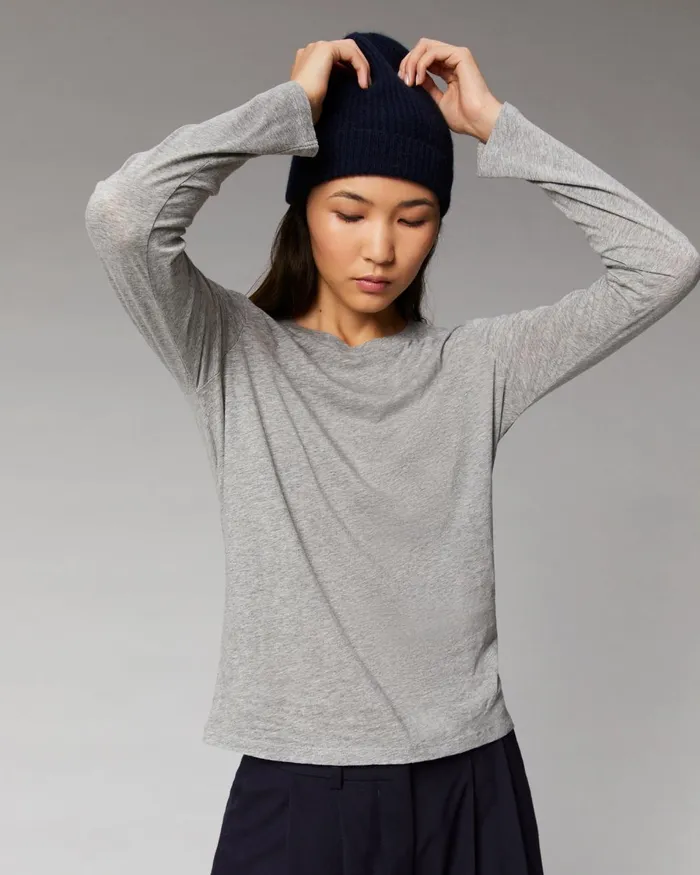 Women Shirts TShirts and Tops From Future Basic Long Sleeve Crewneck TShirt Dark Heather Gray