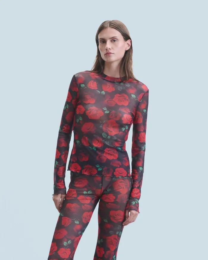 Women Shirts TShirts and Tops From Future Mesh Long Sleeve Top Passionate Rose