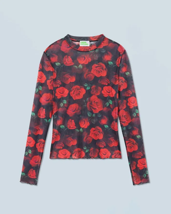 Women Shirts TShirts and Tops From Future Mesh Long Sleeve Top Passionate Rose