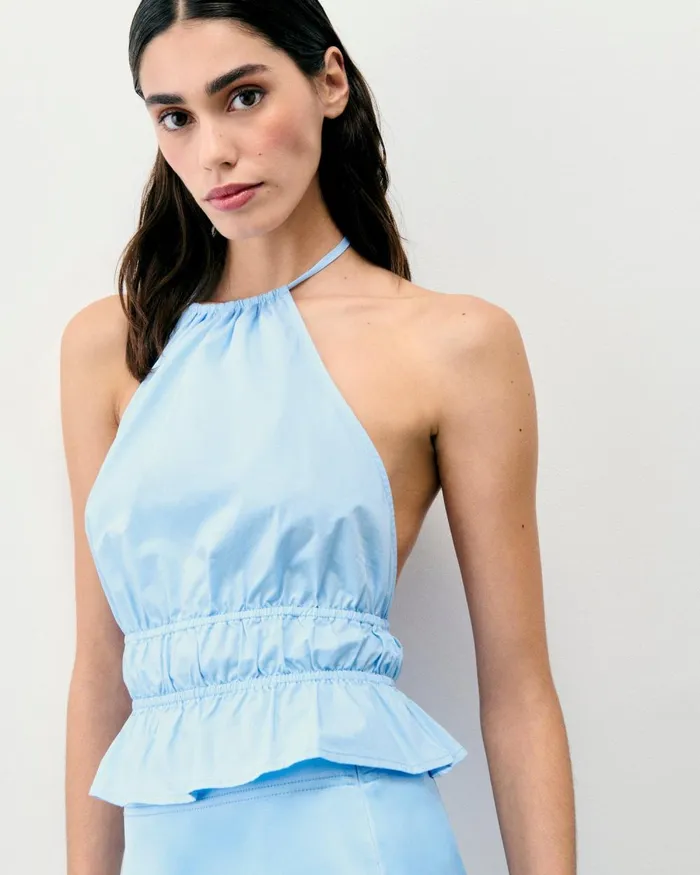 Women Shirts TShirts and Tops From Future Poplin Strap Top Baby Blue