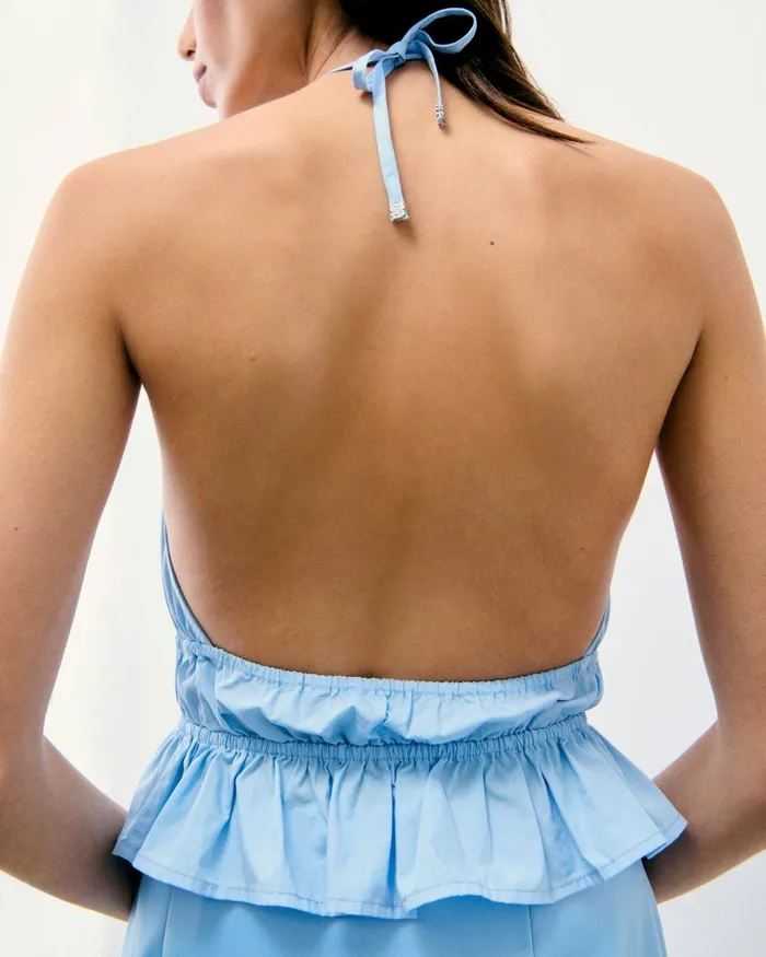 Women Shirts TShirts and Tops From Future Poplin Strap Top Baby Blue
