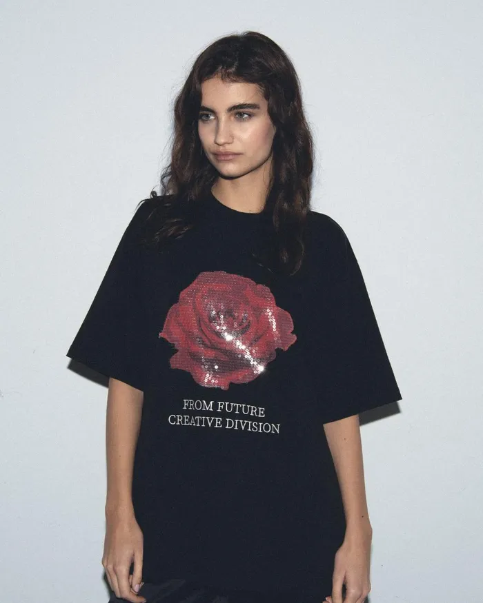 Women Shirts TShirts and Tops From Future Rose Short Sleeves Crewneck TShirt Black