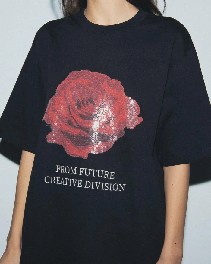 Women Shirts TShirts and Tops From Future Rose Short Sleeves Crewneck TShirt Black