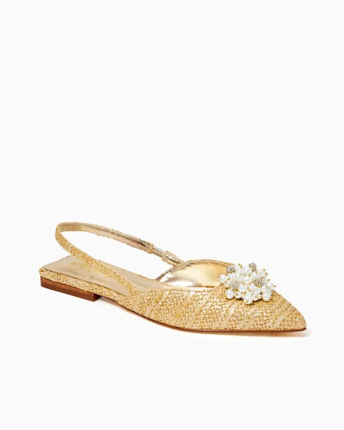 Women Shoes Lilly Pulitzer Brit Straw Slingback Shoe Gold Metallic