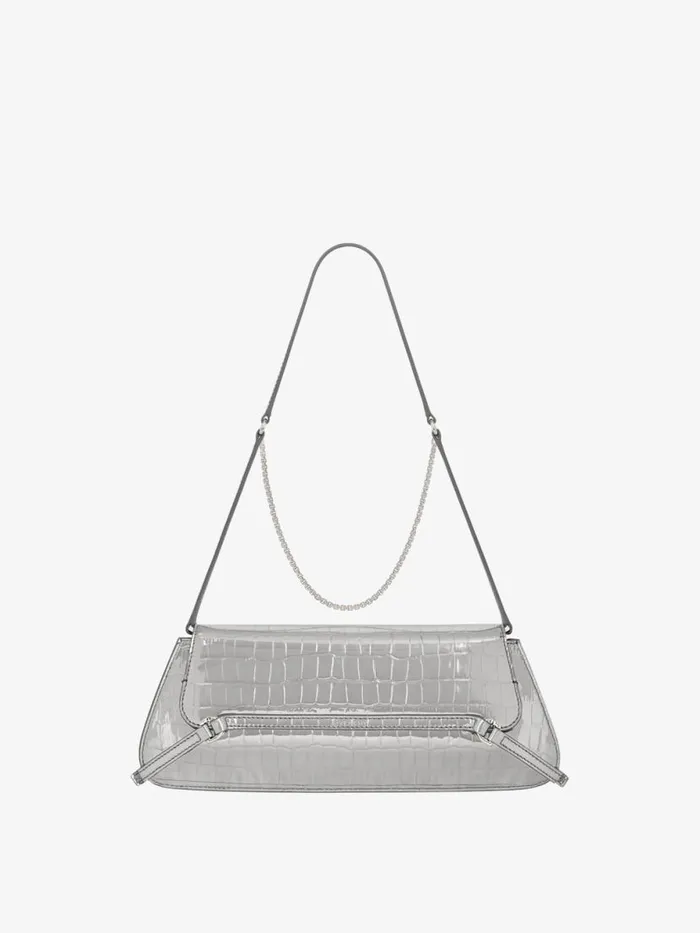 Women Shoulder Bags Givenchy Voyou Clutch Bag In Crocodile Effect Leather Light Silvery