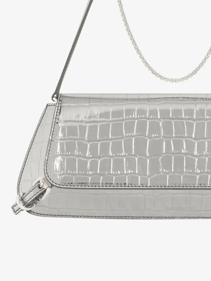 Women Shoulder Bags Givenchy Voyou Clutch Bag In Crocodile Effect Leather Light Silvery