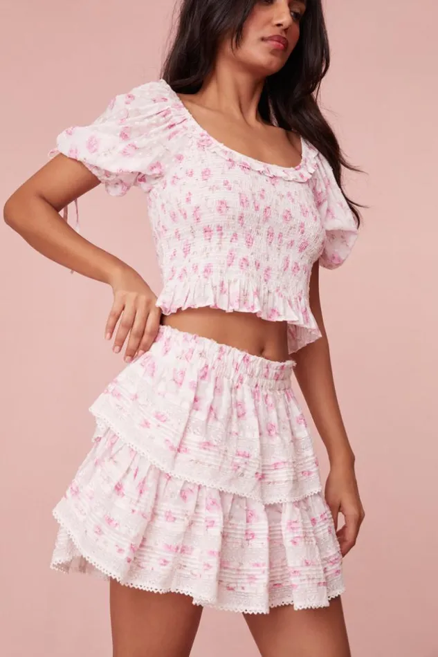 Women Signature Fragrance Print Ruffle Mini Skirt Sterling Dusk LoveShackFancy Skirts Women Signature Fragrance Print Ruffle Mini Skirt Sterling Dusk LoveShackFancy Skirts