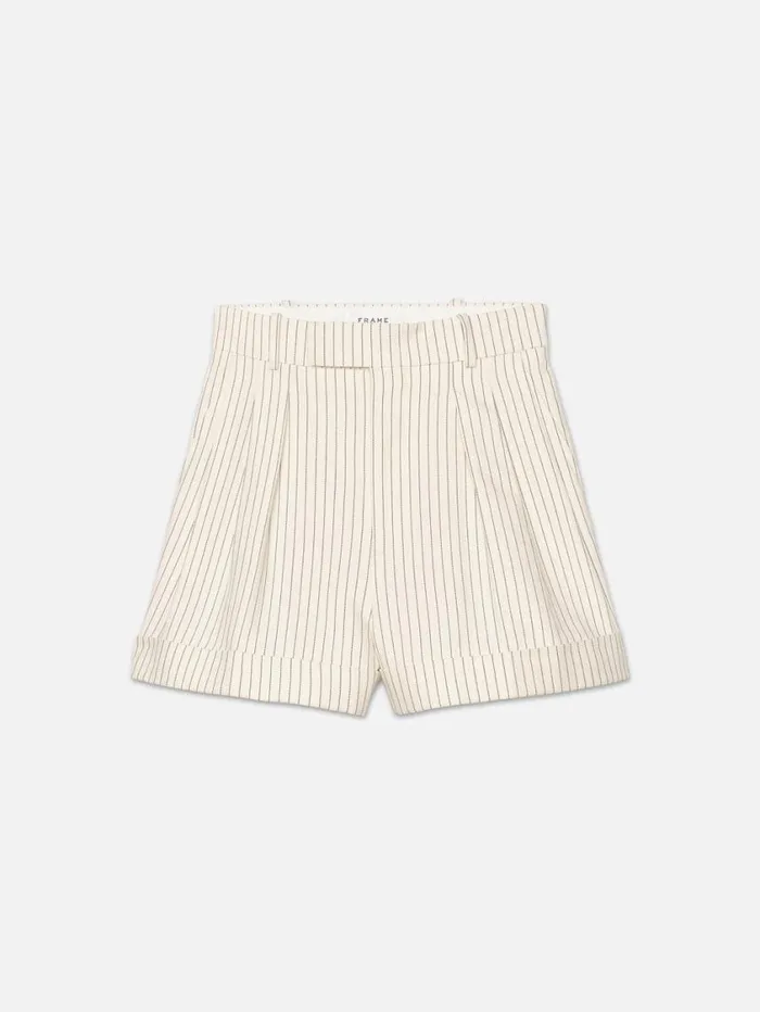Women Skirts and Shorts FRAME Pleated Wide Cuff Short 8212 Cream Multi