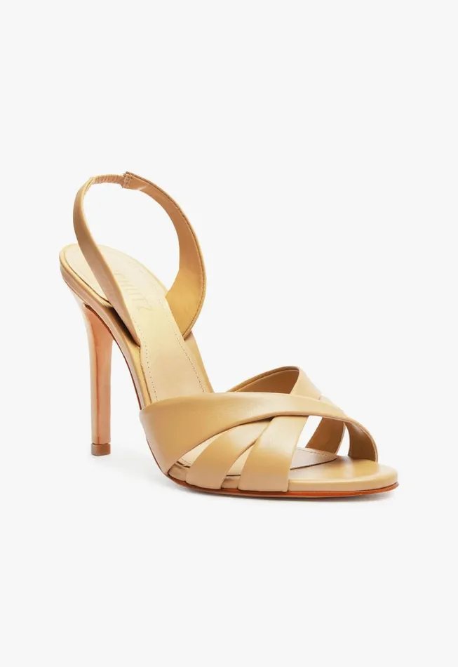 Women Slingbacks Schutz Shoes Keefa Sling Leather Sandal Brown