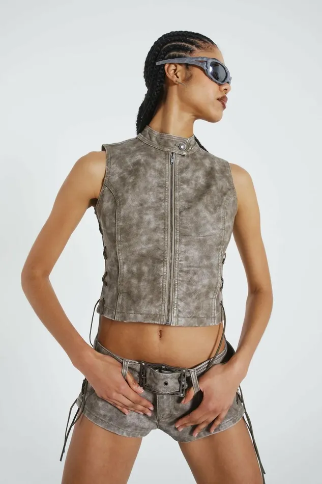 Women Steel Lace Up Sleeveless Vest Grey Jaded London Women Steel Lace Up Sleeveless Vest Grey Jaded London