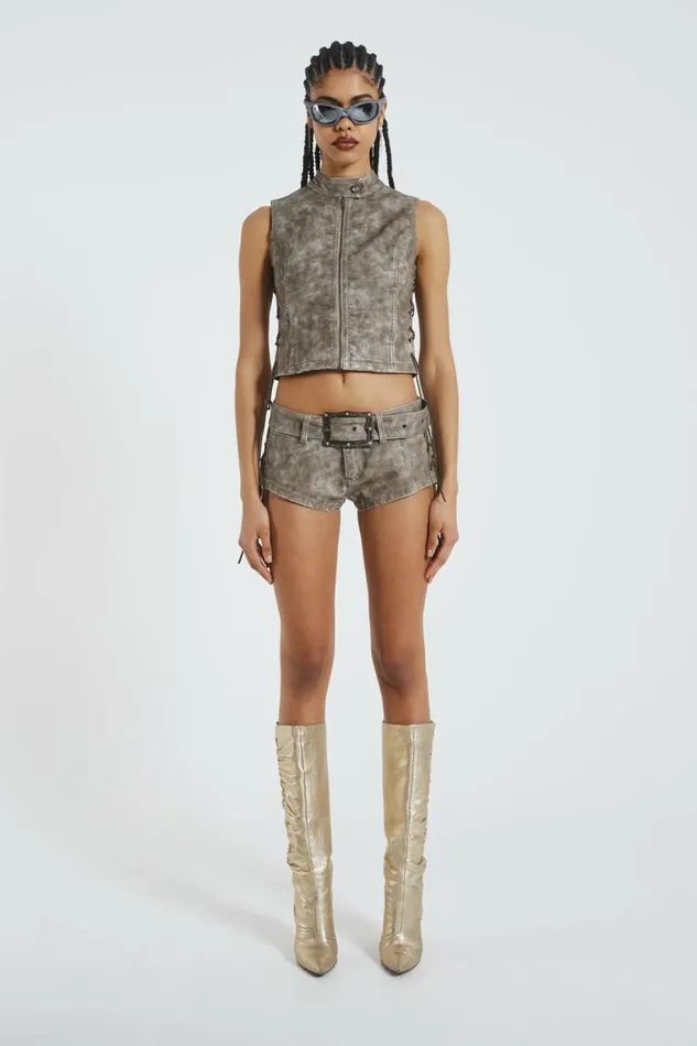 Women Steel Lace Up Sleeveless Vest Grey Jaded London Women Steel Lace Up Sleeveless Vest Grey Jaded London