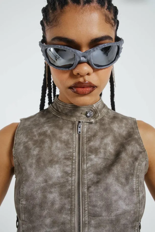 Women Steel Lace Up Sleeveless Vest Grey Jaded London Women Steel Lace Up Sleeveless Vest Grey Jaded London