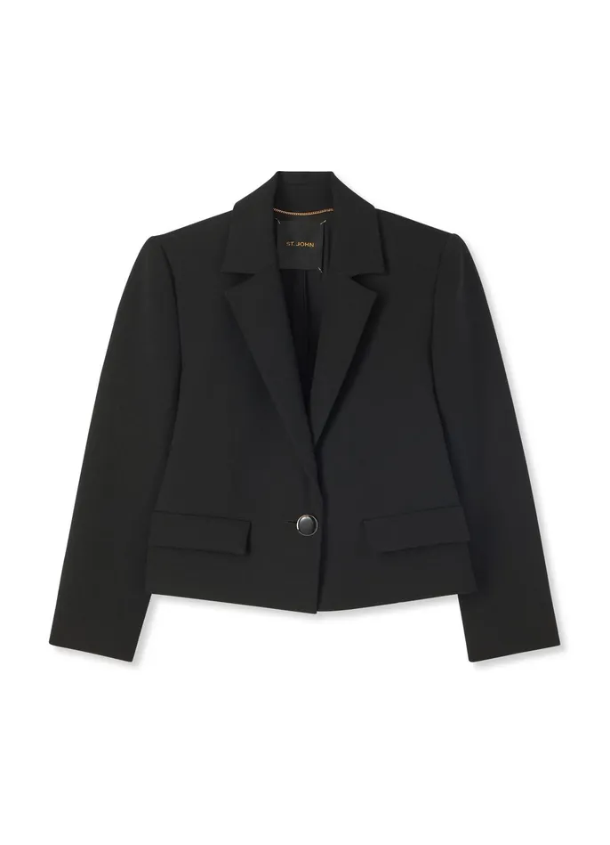 Women Stretch Crepe Single Button Jacket Black St John Light Jackets