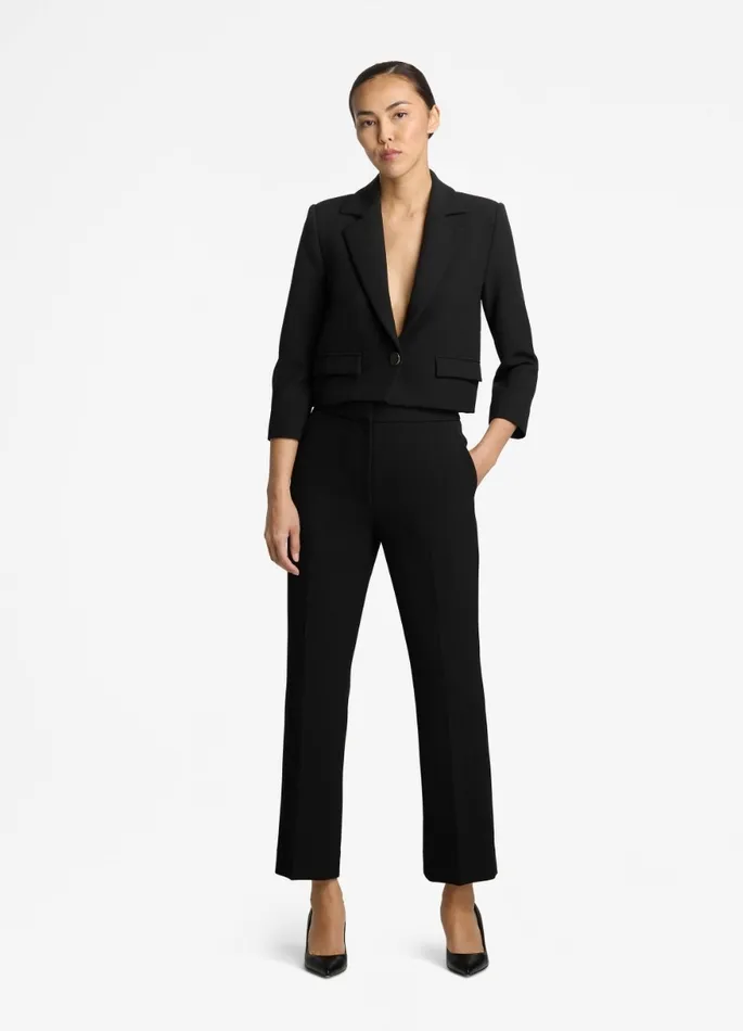 Women Stretch Crepe Single Button Jacket Black St John Light Jackets