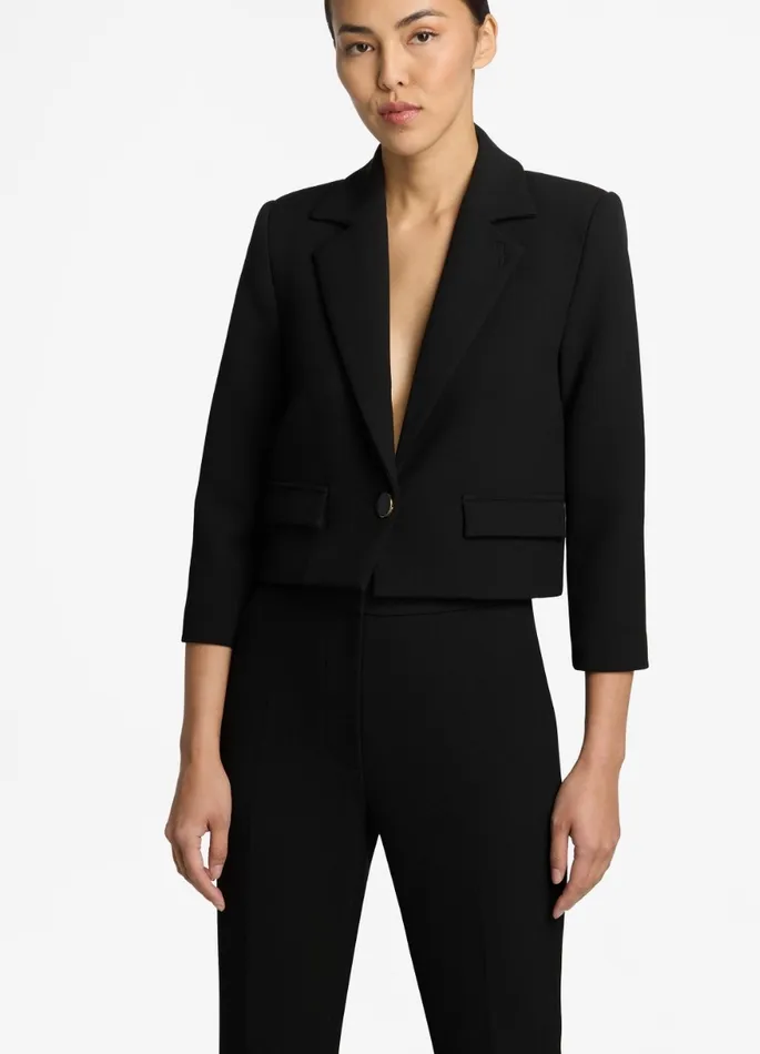Women Stretch Crepe Single Button Jacket Black St John Light Jackets