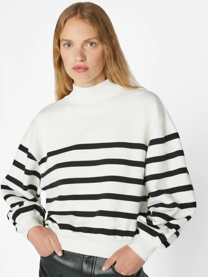 Women Sweaters FRAME Balloon Sleeve Mockneck Sweatshirt 8212 Off White Multi