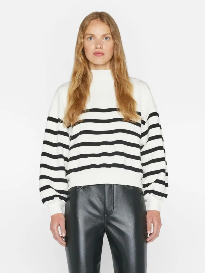 Women Sweaters FRAME Balloon Sleeve Mockneck Sweatshirt 8212 Off White Multi