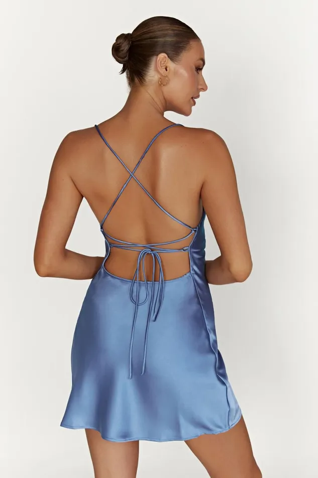 Women Sydney Mini Satin Dress 8211 Powder Blue Powderblue Meshki Mini Dresses