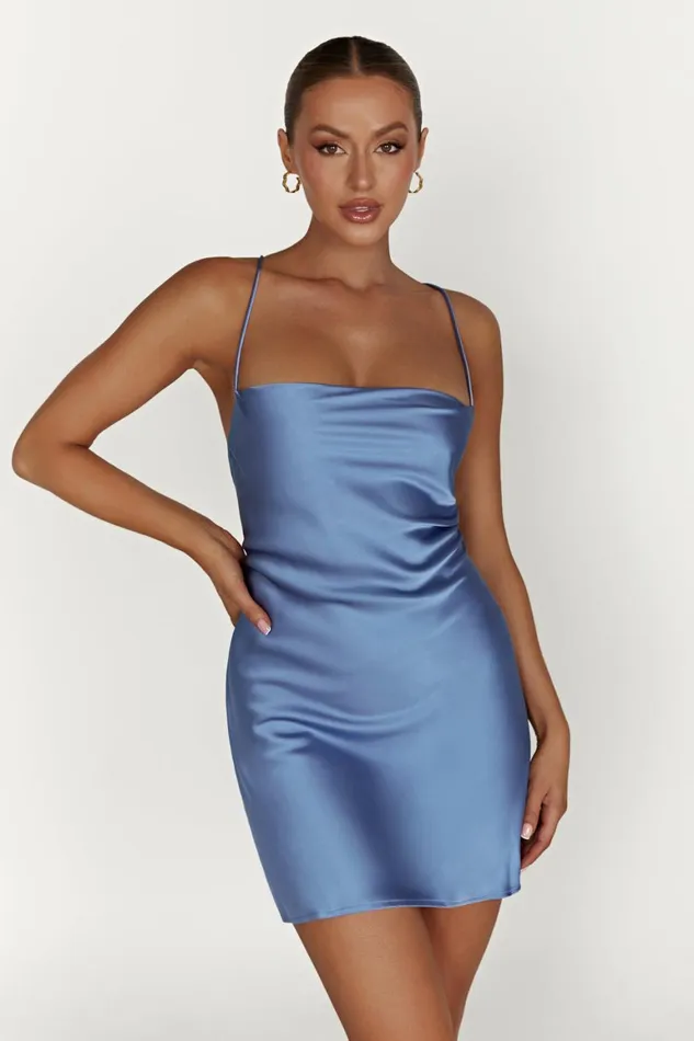 Women Sydney Mini Satin Dress 8211 Powder Blue Powderblue Meshki Mini Dresses
