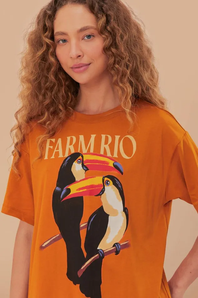 Women TShirts Farm Rio Brown Toucan Organic Cotton Relaxed TShirt