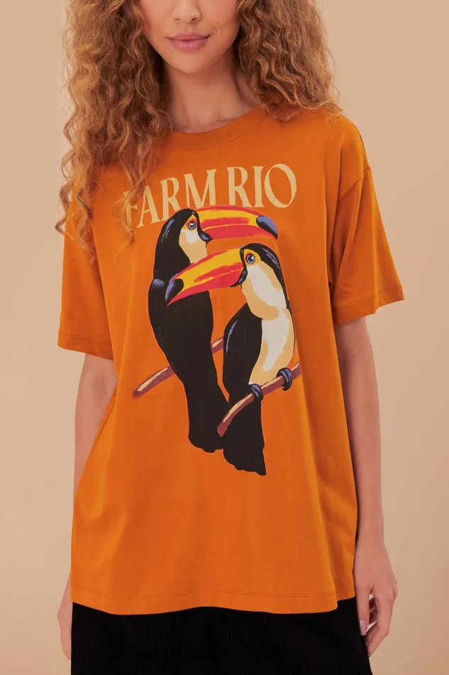 Women TShirts Farm Rio Brown Toucan Organic Cotton Relaxed TShirt