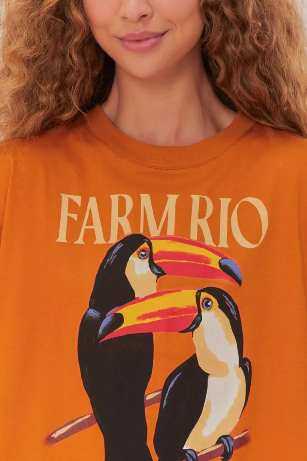 Women TShirts Farm Rio Brown Toucan Organic Cotton Relaxed TShirt