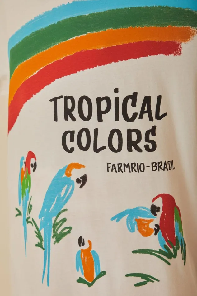 Women TShirts Farm Rio White Tropical Colors Organic Cotton Oversized TShirt