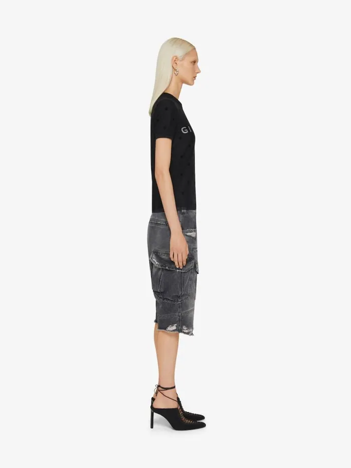 Women TShirts Givenchy Double Layered Fitted Tshirt In Cotton With 4G Tulle Black