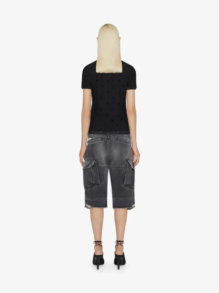 Women TShirts Givenchy Double Layered Fitted Tshirt In Cotton With 4G Tulle Black