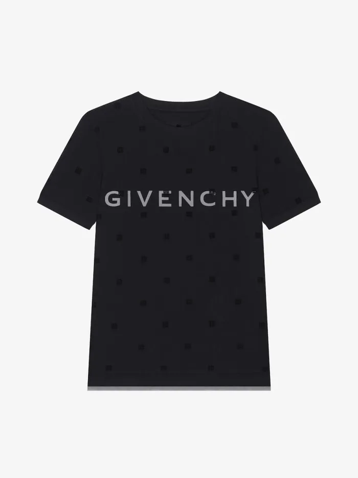 Women TShirts Givenchy Double Layered Fitted Tshirt In Cotton With 4G Tulle Black