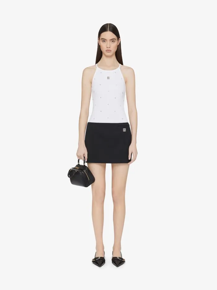 Women TShirts Givenchy Slim Fit Tank Top In Cotton With 4G And Crystals White