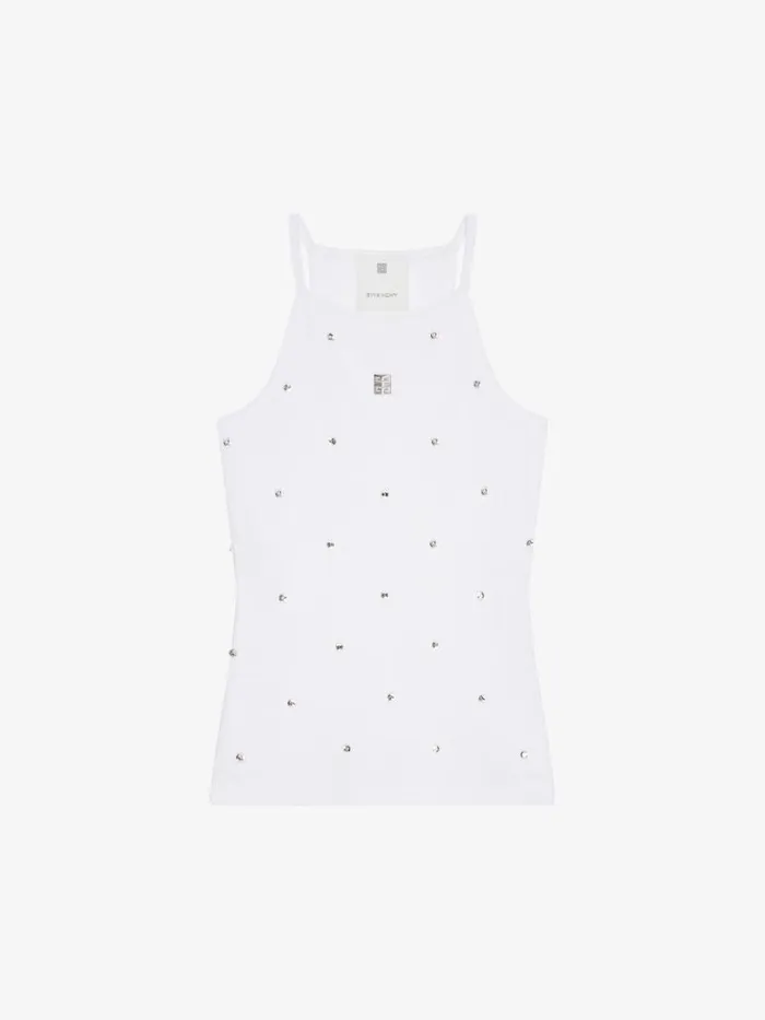 Women TShirts Givenchy Slim Fit Tank Top In Cotton With 4G And Crystals White