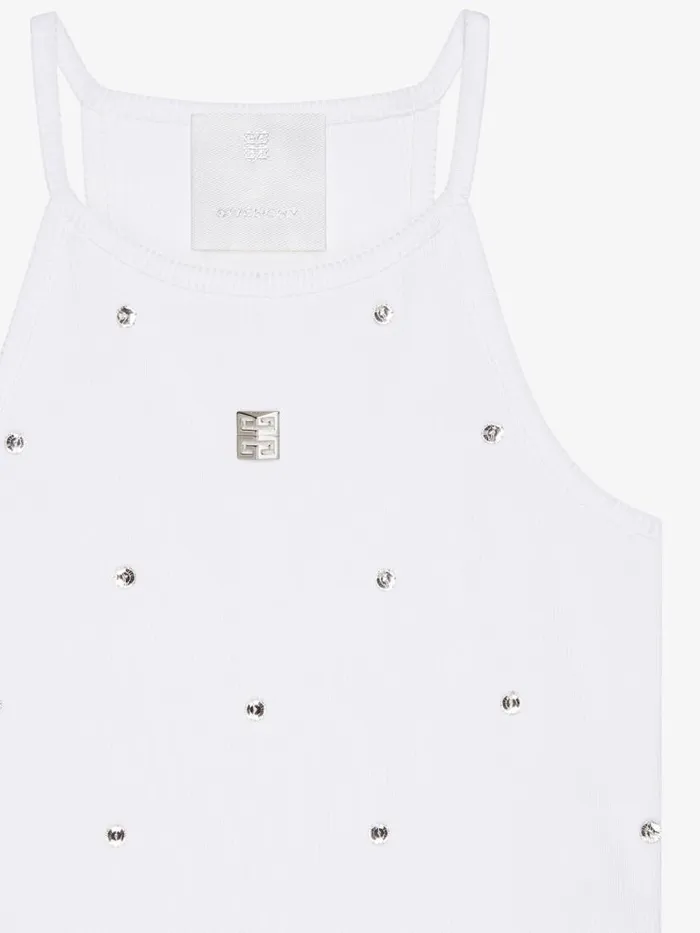 Women TShirts Givenchy Slim Fit Tank Top In Cotton With 4G And Crystals White
