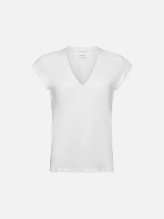 Women Tanks and Tees FRAME Le Mid Rise V Neck Tee 8212 Blanc