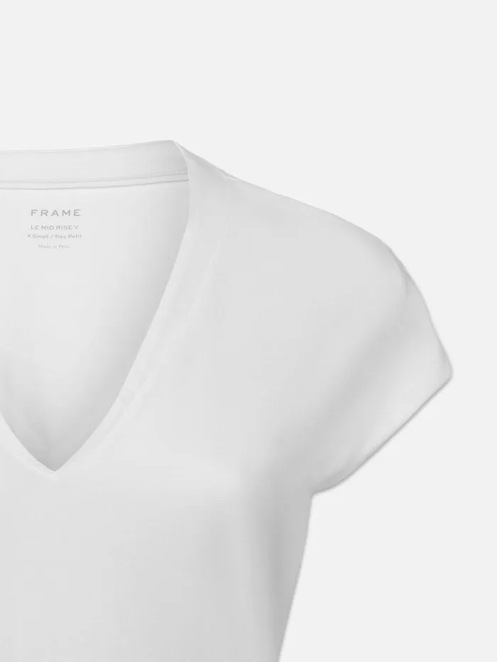 Women Tanks and Tees FRAME Le Mid Rise V Neck Tee 8212 Blanc