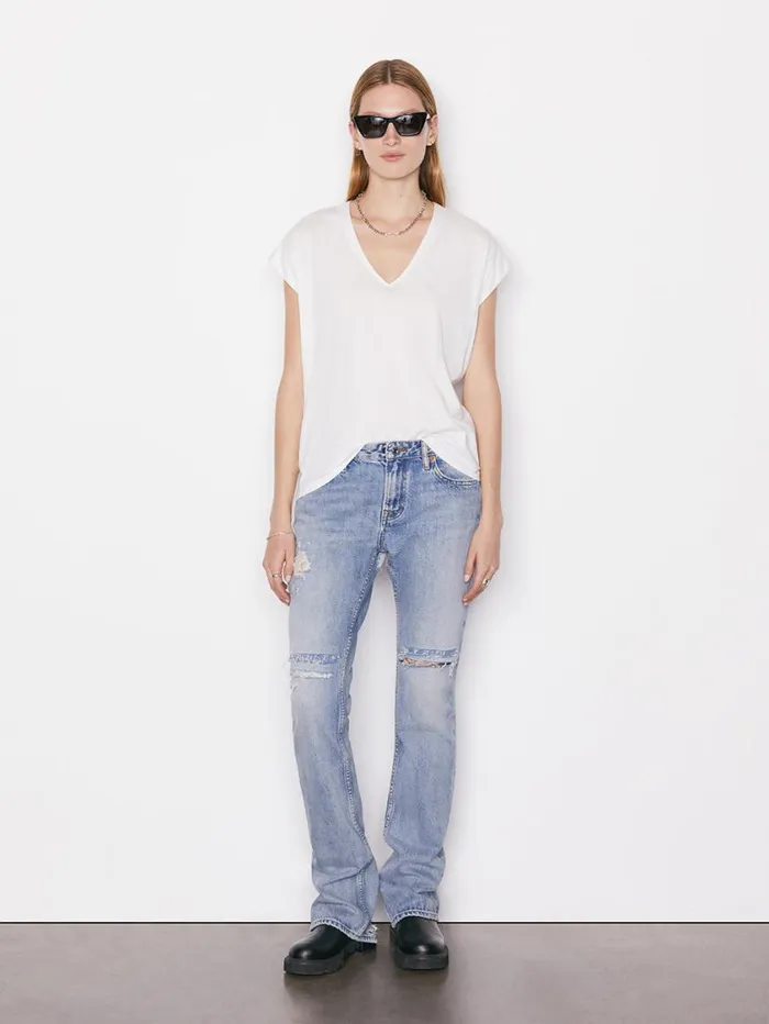 Women Tanks and Tees FRAME Le Mid Rise V Neck Tee 8212 Blanc